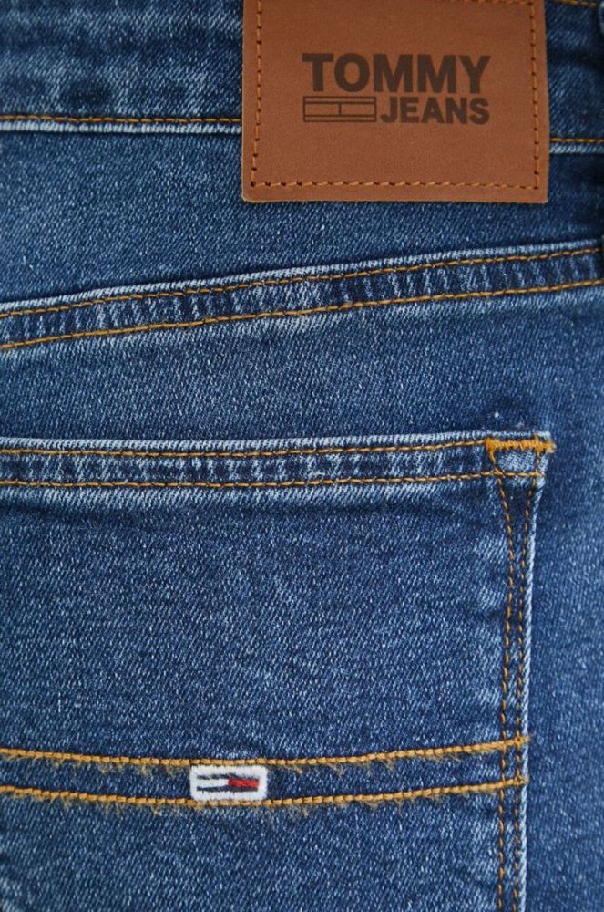 Джинсові шорти Tommy Jeans жіночі колір синій однотонні середня посадка фото 4