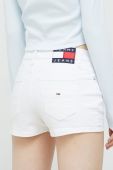 Джинсові шорти Tommy Jeans жіночі колір білий однотонні середня посадка