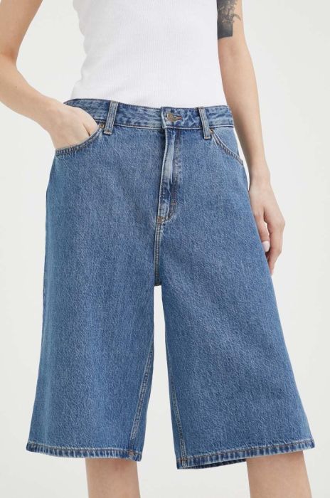 Джинсові шорти Lee жіночі однотонні висока посадка колір блакитний (3269715)