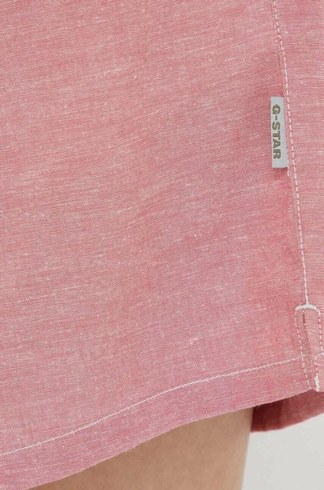 Шорти з домішкою льону G-Star Raw меланж висока посадка колір рожевий фото 4