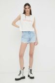 Джинсові шорти Wrangler жіночі однотонні висока посадка колір блакитний (3178032)