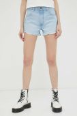 Джинсові шорти Wrangler жіночі однотонні висока посадка колір блакитний (3178032)