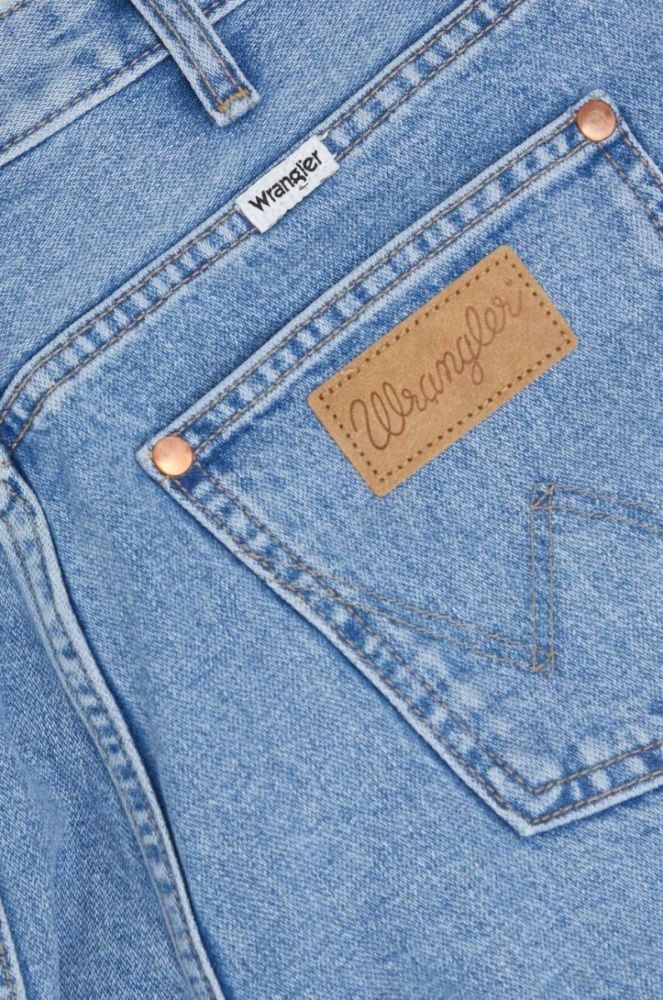 Джинсові шорти Wrangler жіночі однотонні висока посадка колір блакитний (3255915) фото 5
