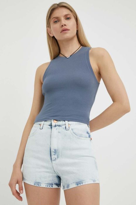 Джинсові шорти Wrangler Festival жіночі однотонні висока посадка колір блакитний (3252341)