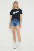 Джинсові шорти Wrangler жіночі однотонні висока посадка колір блакитний (3252274)