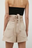 Бавовняні шорти MMC STUDIO колір бежевий однотонні висока посадка