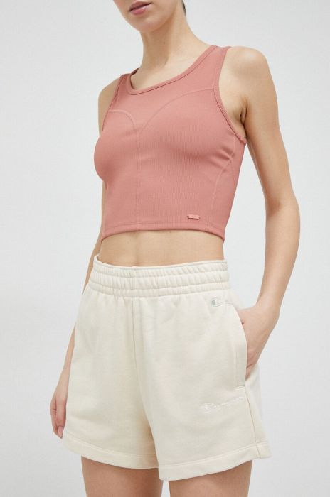 Шорти Champion жіночі колір бежевий з аплікацією висока посадка