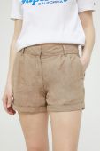 Лляні шорти Superdry колір коричневий однотонні висока посадка