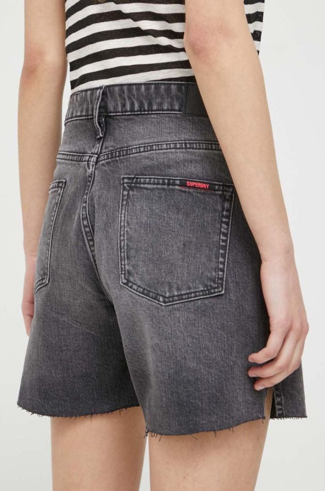 Джинсові шорти Superdry жіночі колір сірий однотонні висока посадка фото 3