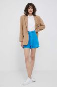 Лляні шорти Lauren Ralph Lauren однотонні висока посадка колір блакитний