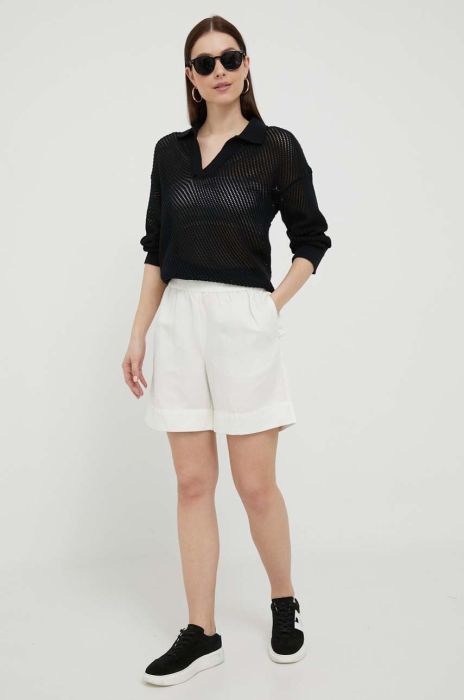 Лляні шорти Gant колір бежевий однотонні висока посадка (3230501)