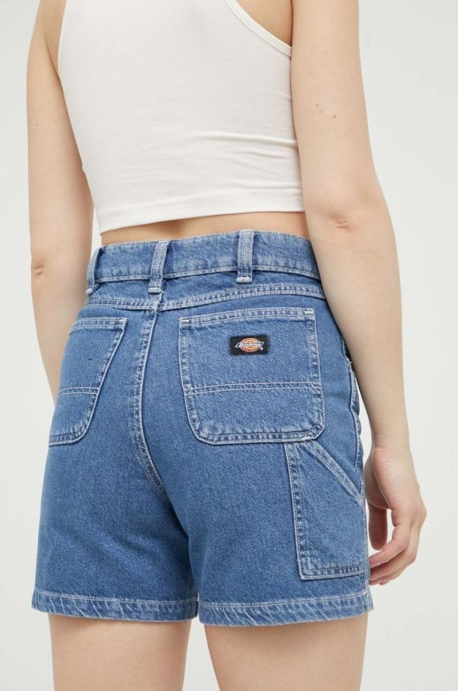 Джинсові шорти Dickies жіночі однотонні висока посадка колір блакитний фото 3