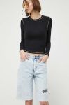 Джинсові шорти Guess Originals жіночі з аплікацією висока посадка колір блакитний Джинсові шорти Guess Originals жіночі з аплікацією висока посадка колір блакитний
