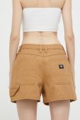 Бавовняні шорти Vans колір коричневий однотонні висока посадка