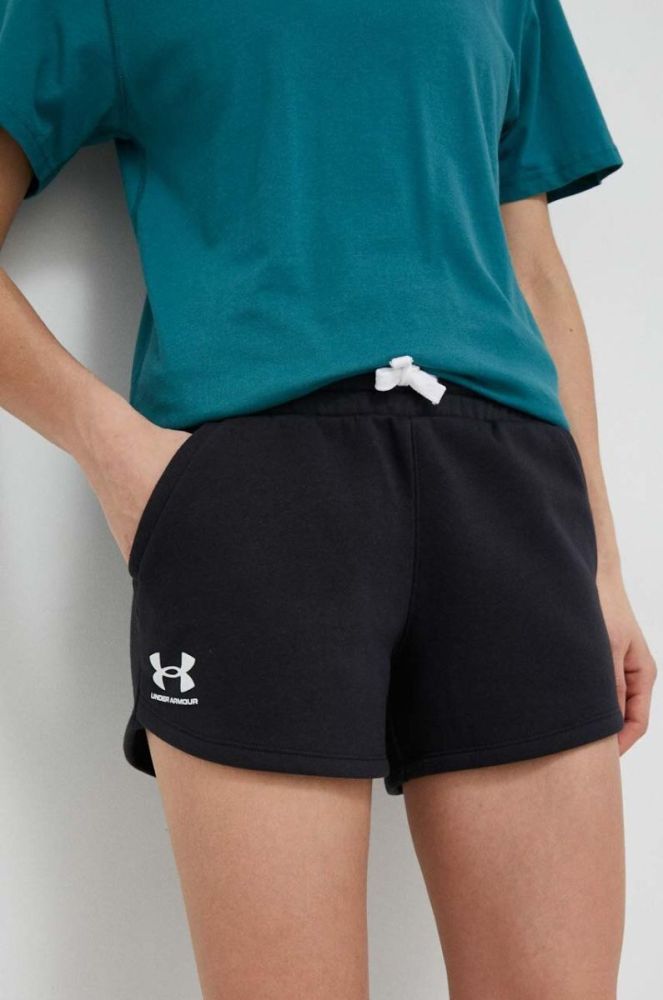 Шорти Under Armour жіночі колір чорний меланж висока посадка фото 2