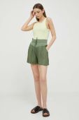 Шорти з домішкою льону Deha колір зелений однотонні висока посадка