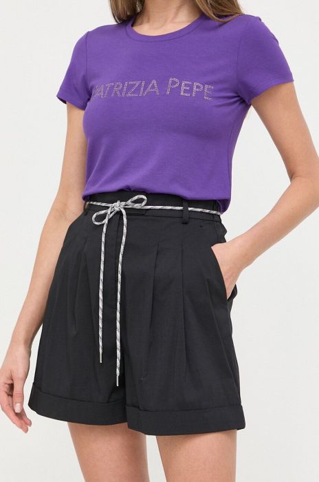 Шорти Patrizia Pepe жіночі колір чорний однотонні висока посадка (3177076)