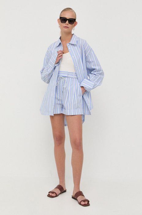 Бавовняні шорти Patrizia Pepe візерунок висока посадка колір блакитний