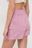 Шорти з домішкою льону Patrizia Pepe колір рожевий однотонні висока посадка
