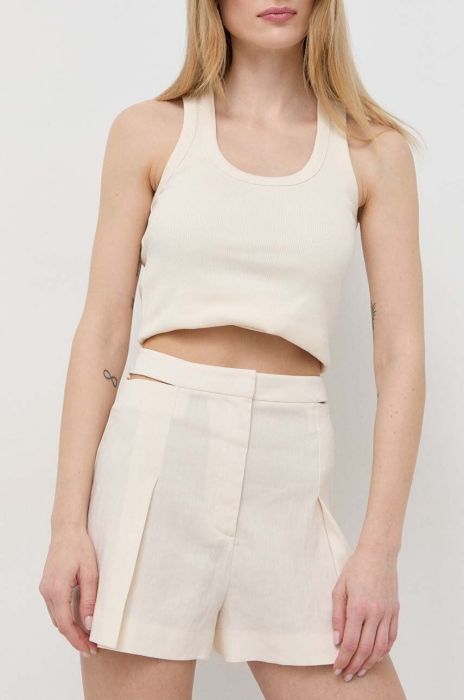Лляні шорти Patrizia Pepe колір бежевий однотонні висока посадка