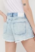 Джинсові шорти Patrizia Pepe жіночі з аплікацією висока посадка колір блакитний