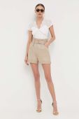 Бавовняні шорти Morgan колір бежевий однотонні висока посадка