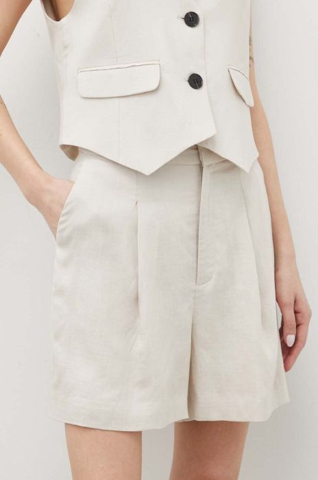 Шорти з домішкою льону Gestuz колір бежевий однотонні висока посадка