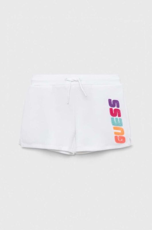 Дитячі шорти Guess колір білий з аплікацією регульована талія