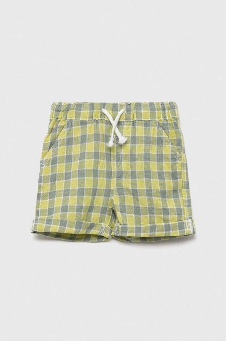 Дитячі лляні шорти United Colors of Benetton колір зелений візерунок регульована талія