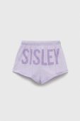 Дитячі бавовняні шорти Sisley колір фіолетовий з принтом регульована талія