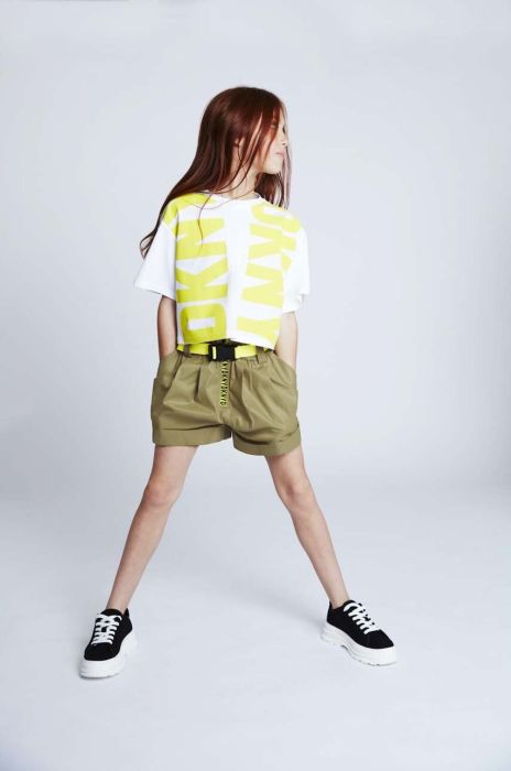 Дитячі шорти Dkny колір зелений однотонні