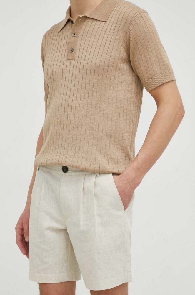 Лляні шорти Bruuns Bazaar Lino Germain колір бежевий меланж