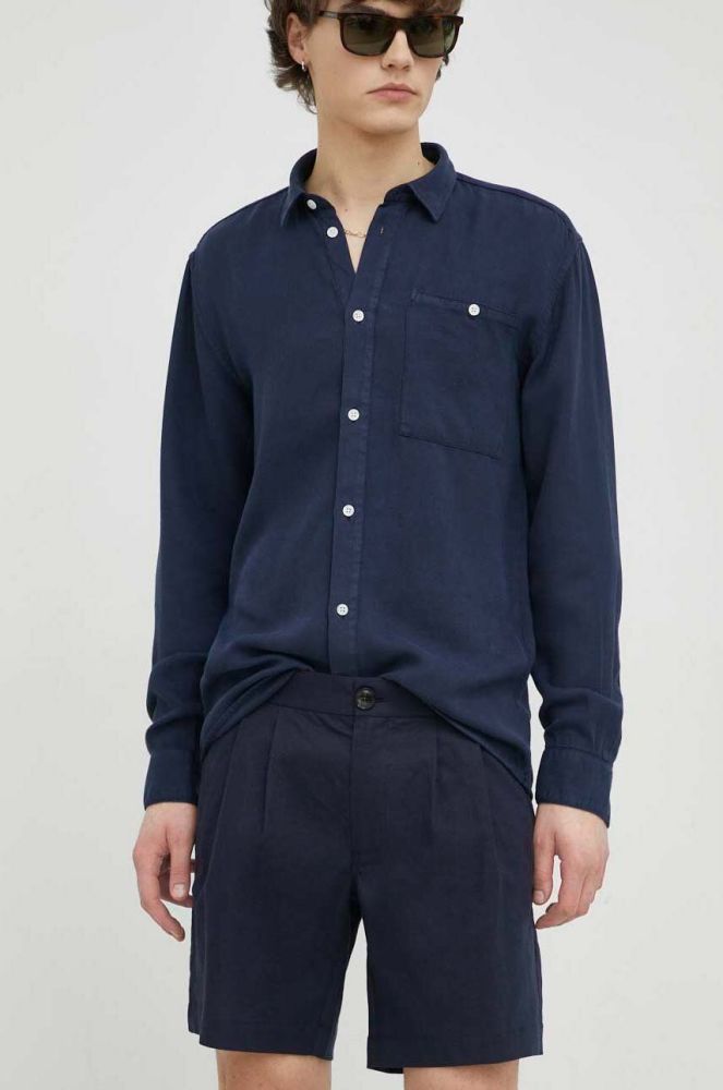 Лляні шорти Bruuns Bazaar Lino Germain колір синій меланж