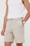 Шорти з домішкою льону BOSS колір бежевий