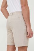 Шорти з домішкою льону BOSS колір бежевий