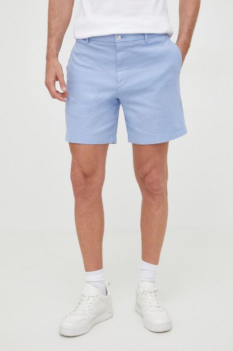 Лляні шорти BOSS колір блакитний