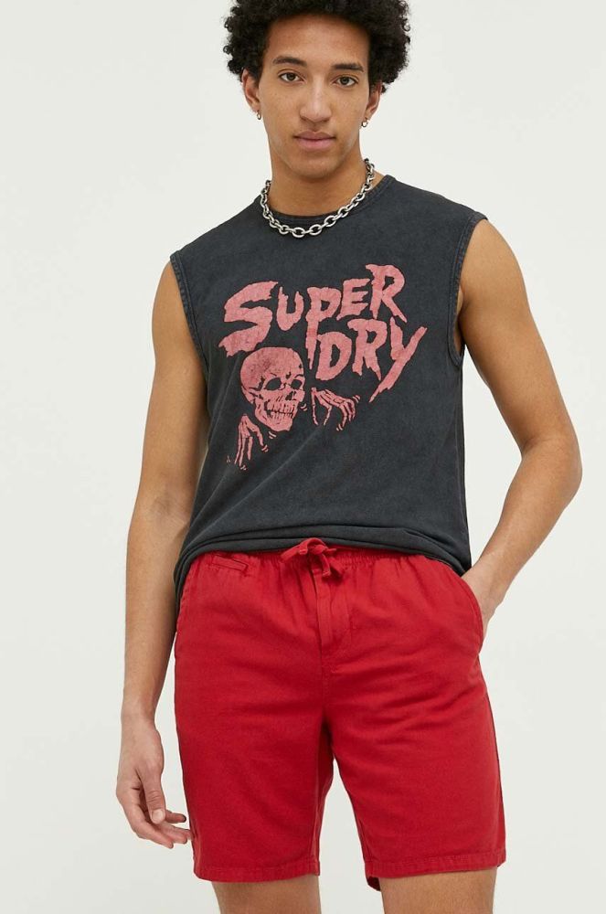 Шорти з домішкою льону Superdry колір червоний