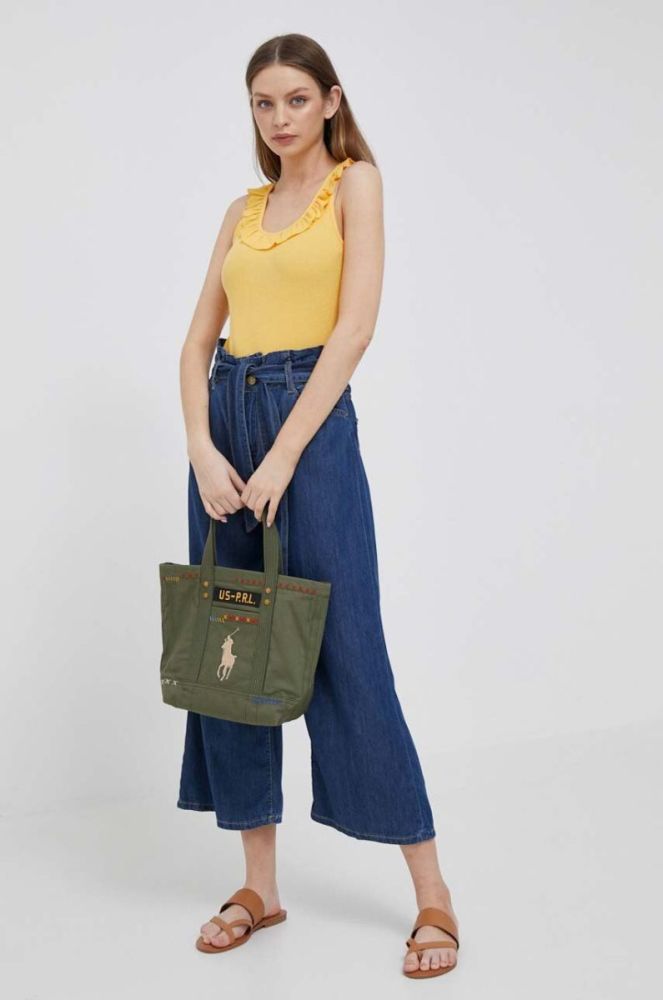 Бавовняна сумка Polo Ralph Lauren колір зелений фото 6