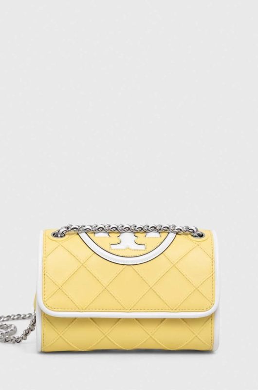 Шкіряна сумочка Tory Burch Fleming колір жовтий