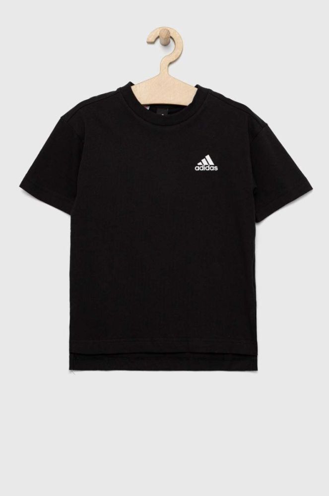 Дитяча бавовняна футболка adidas колір чорний з принтом (3145392) фото 2