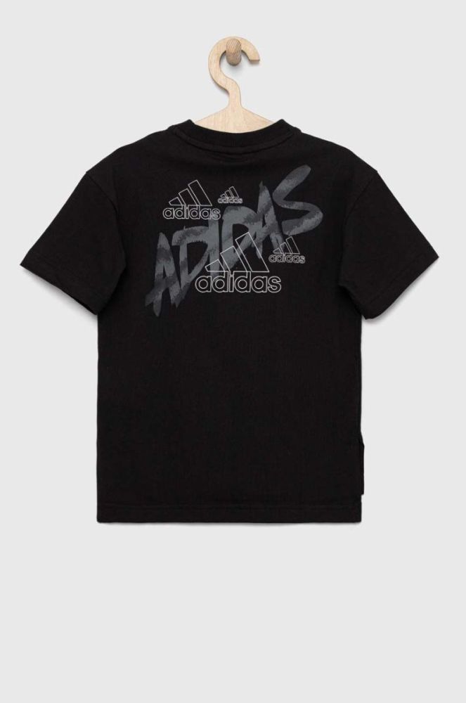 Дитяча бавовняна футболка adidas колір чорний з принтом (3145392) фото 3