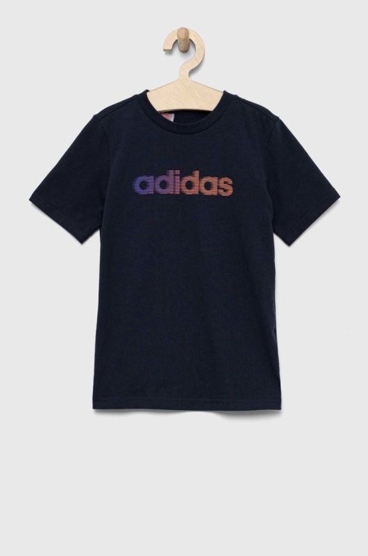 Дитяча бавовняна футболка adidas колір синій з принтом фото 2