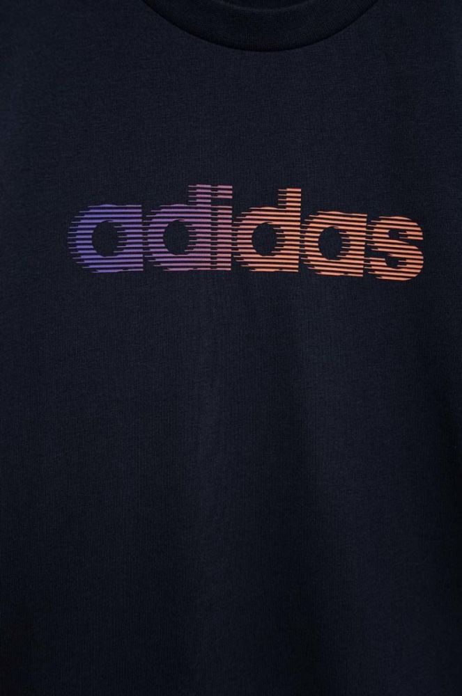 Дитяча бавовняна футболка adidas колір синій з принтом фото 4