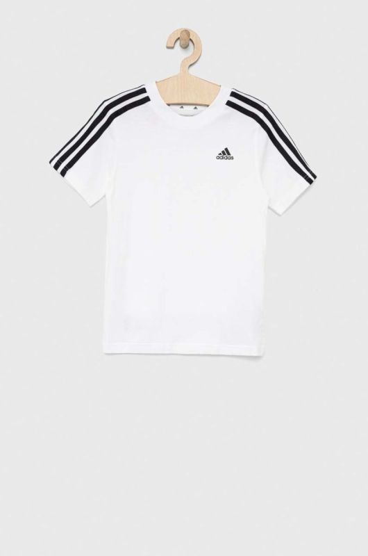 Дитяча бавовняна футболка adidas U 3S колір білий з аплікацією фото 2