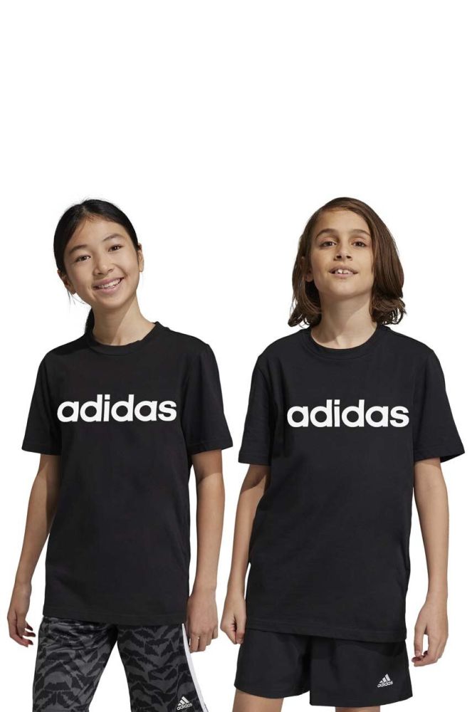 Дитяча бавовняна футболка adidas U LIN колір чорний з принтом