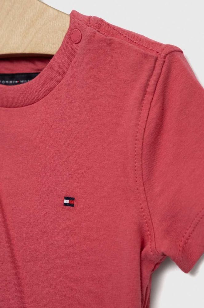 Дитяча бавовняна футболка Tommy Hilfiger колір рожевий однотонний фото 3