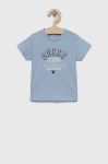 Бавовняна футболка для немовлят Guess з принтом колір блакитний