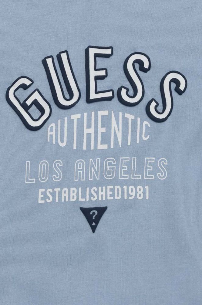 Бавовняна футболка для немовлят Guess з принтом колір блакитний фото 3