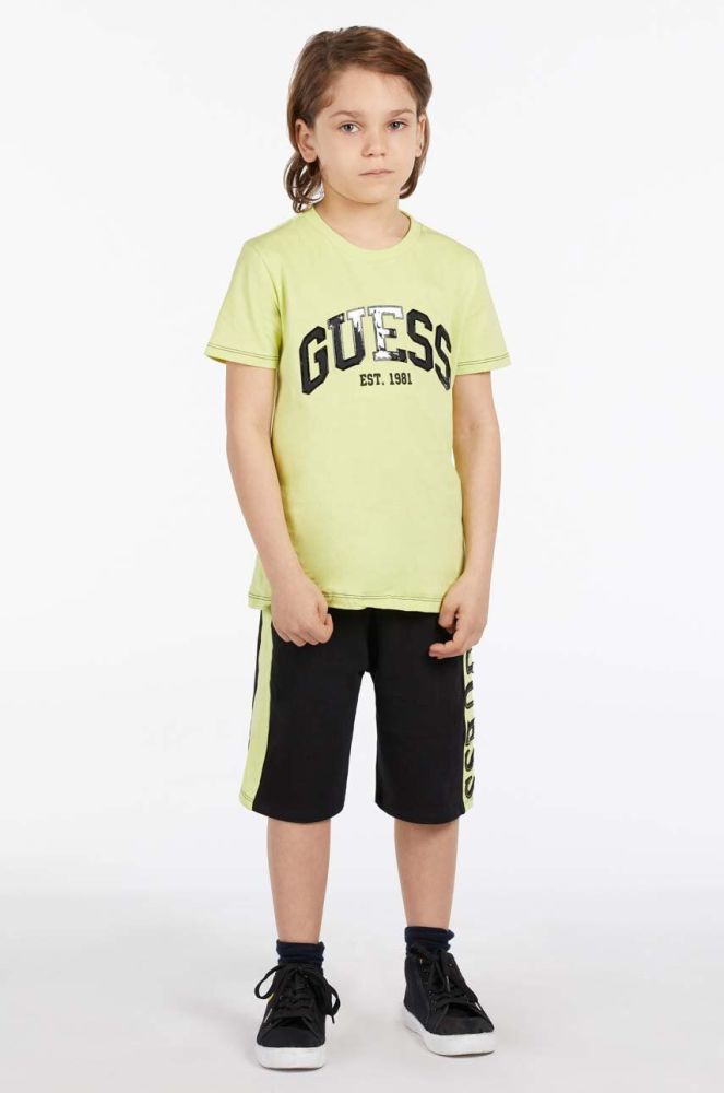 Дитяча футболка Guess колір зелений меланж