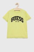 Дитяча футболка Guess колір зелений меланж